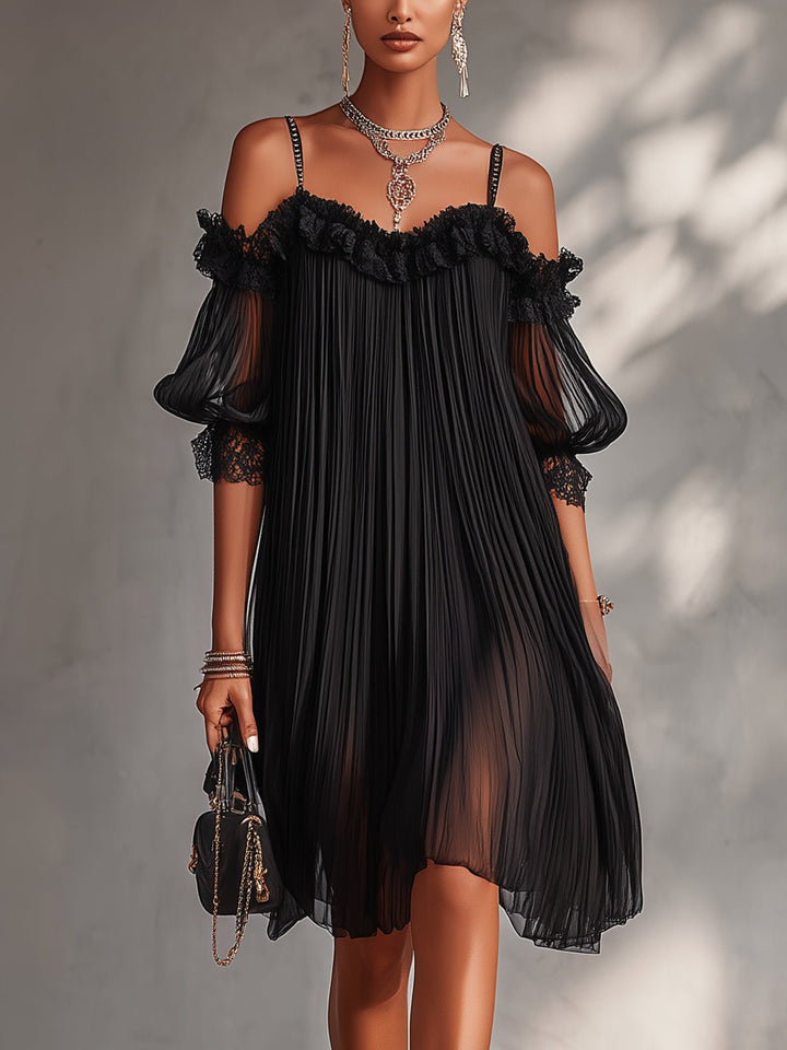 Floriselle | Black Chiffon Off-Shoulder Mini Dress