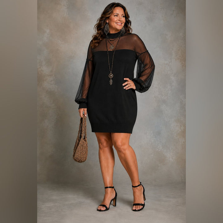 Purity | Black Mesh-Sleeve Mini Dress