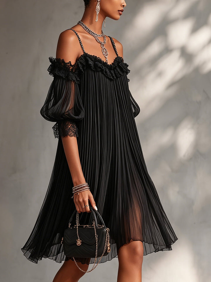 Floriselle | Black Chiffon Off-Shoulder Mini Dress