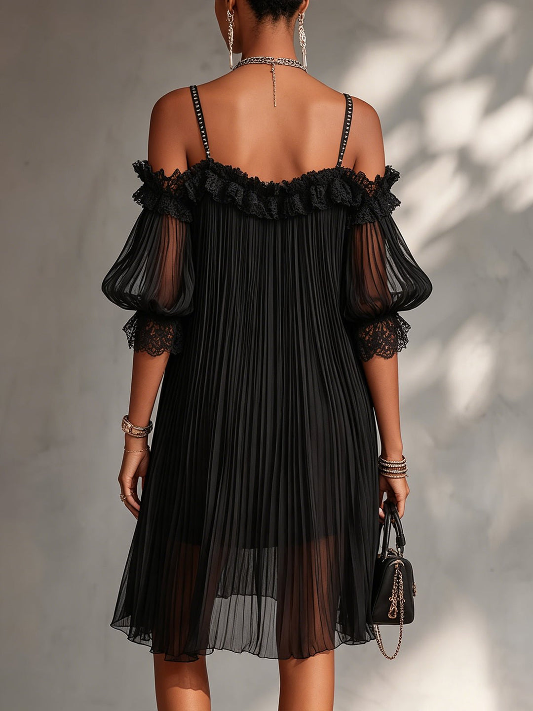 Floriselle | Black Chiffon Off-Shoulder Mini Dress