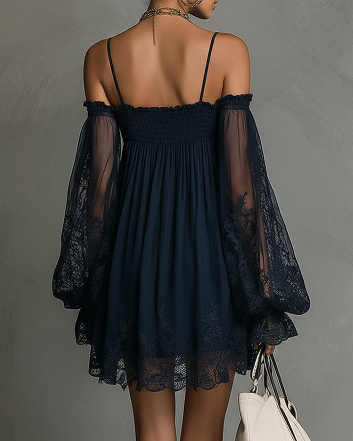 Filippa | Navy Lace Chiffon Mini Dress