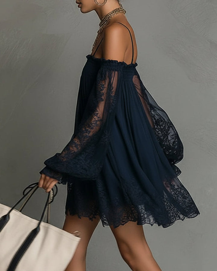 Filippa | Navy Lace Chiffon Mini Dress