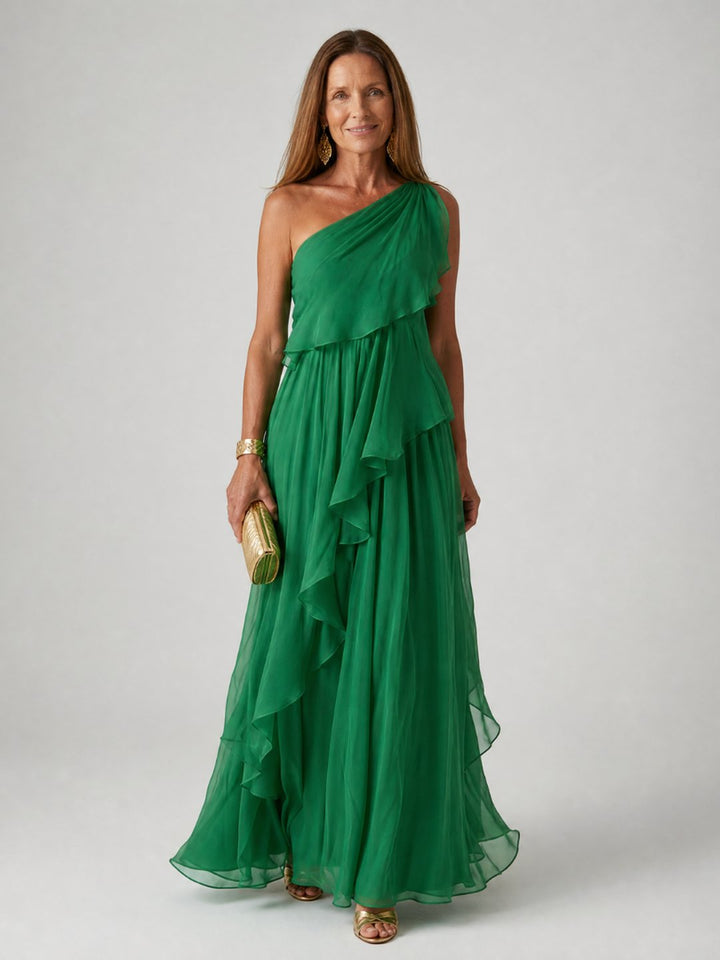 Isobel | One-Shoulder Chiffon Maxi Dress