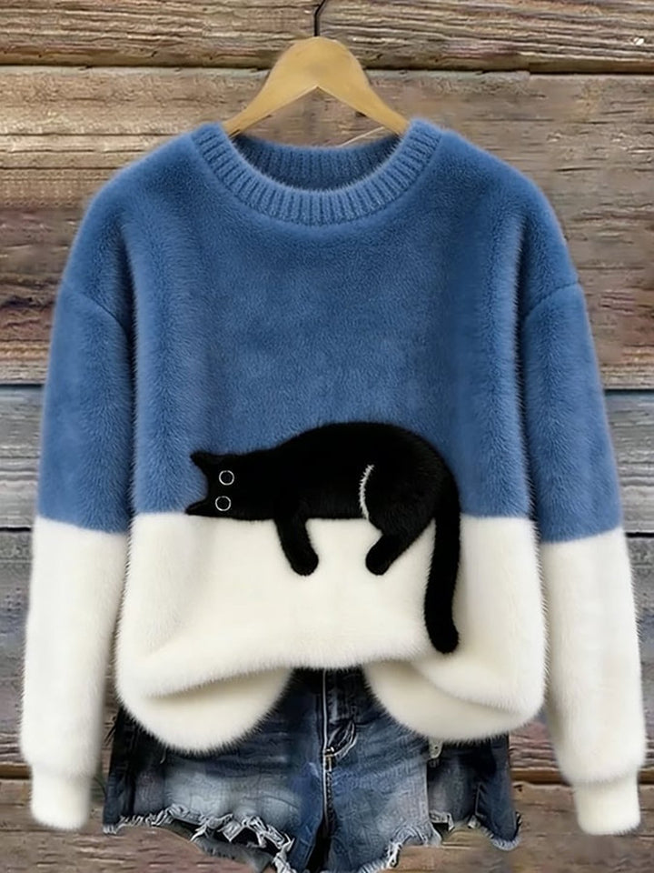 Jocelyne | Elegant Cat Print Oversized Sweater