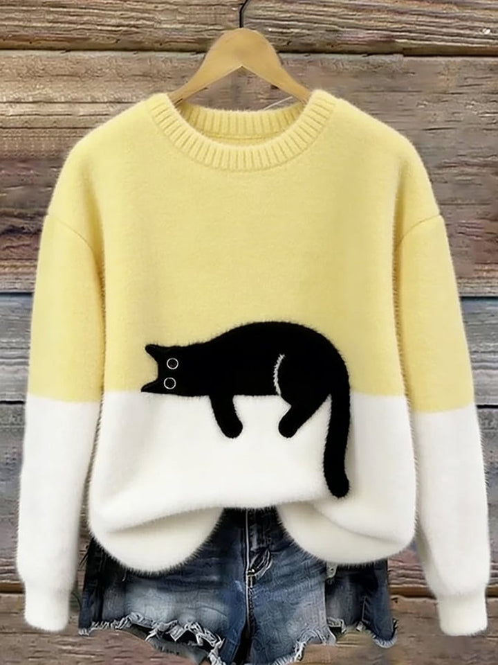 Jocelyne | Elegant Cat Print Oversized Sweater