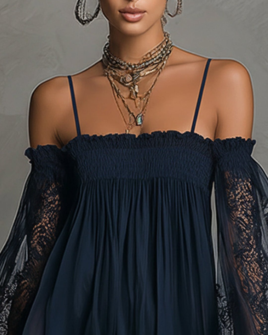 Filippa | Navy Lace Chiffon Mini Dress