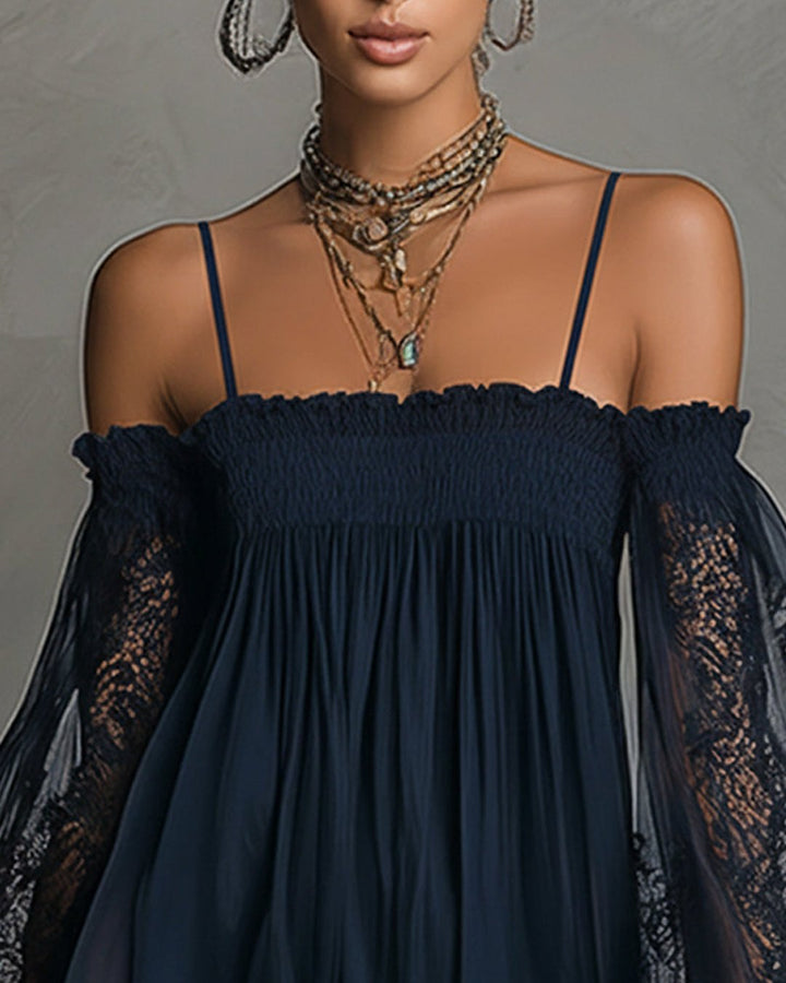 Filippa | Navy Lace Chiffon Mini Dress