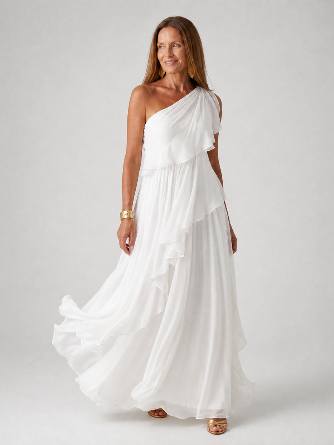 Isobel | One-Shoulder Chiffon Maxi Dress