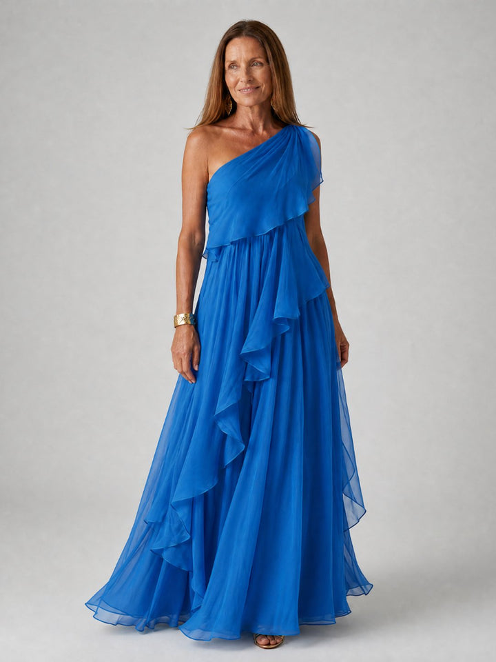 Isobel | One-Shoulder Chiffon Maxi Dress