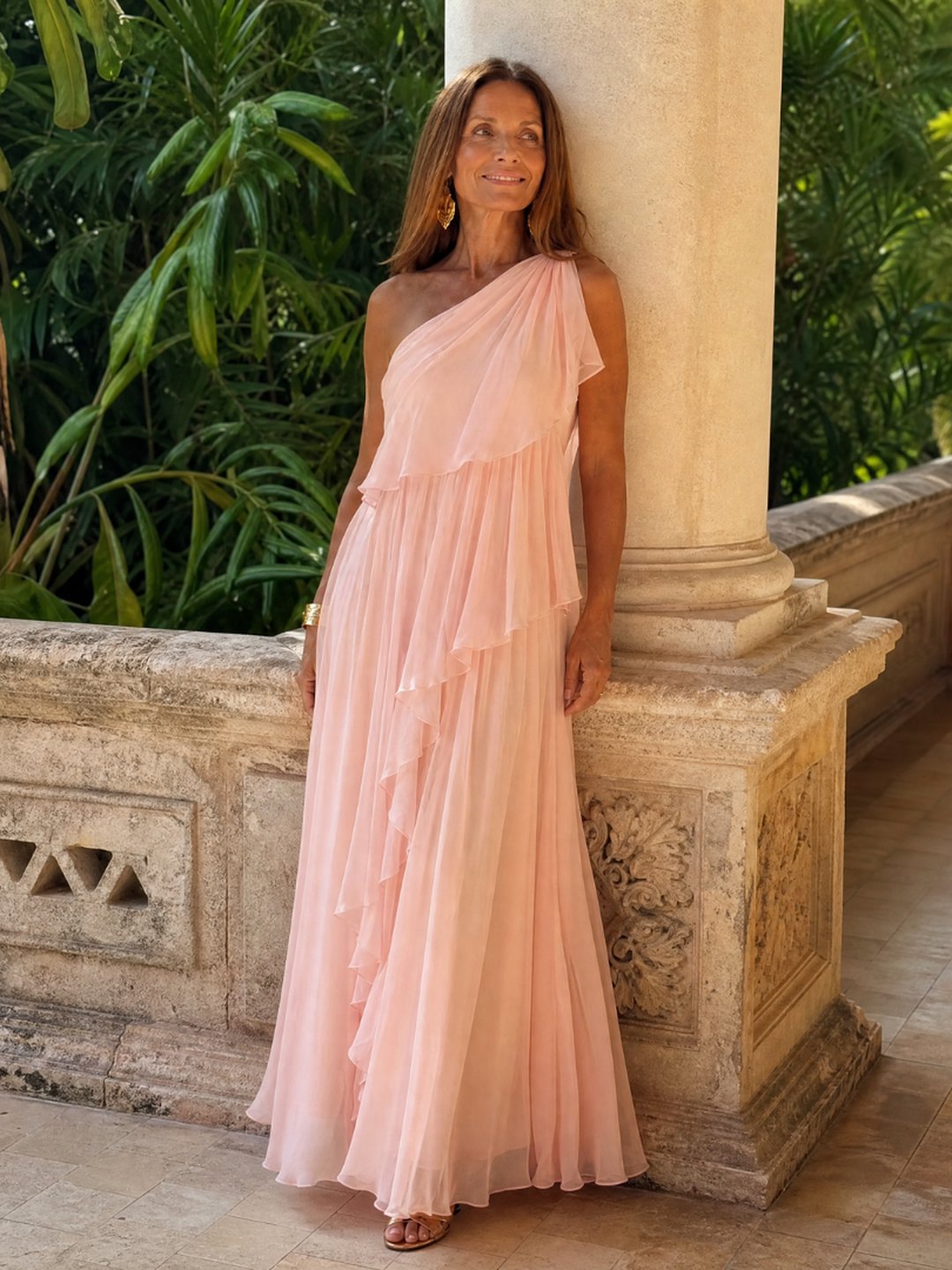 Isobel | One-Shoulder Chiffon Maxi Dress