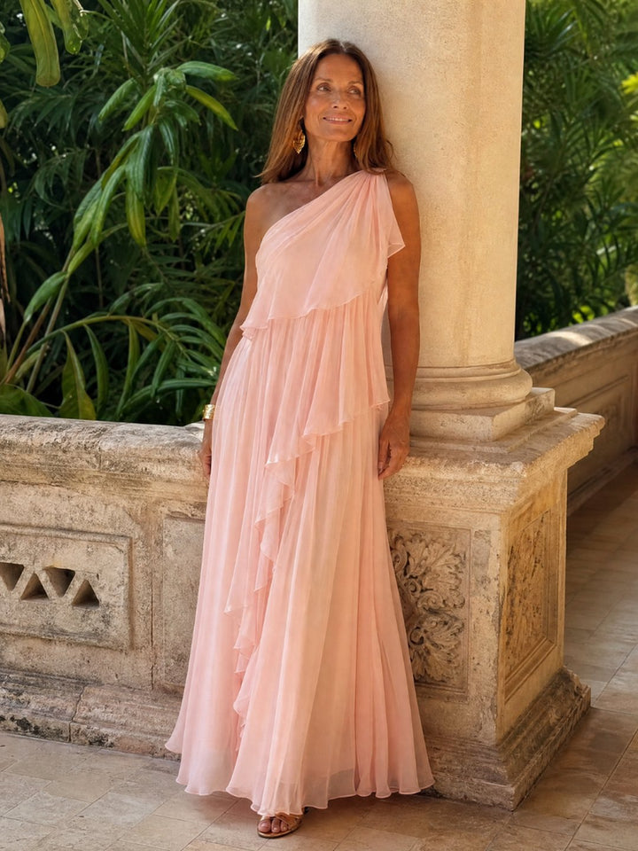 Isobel | One-Shoulder Chiffon Maxi Dress