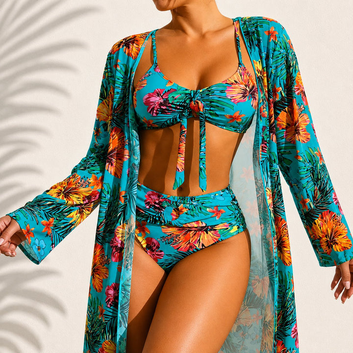 Frederica | Elegant Tropical Three-Piece Bikini