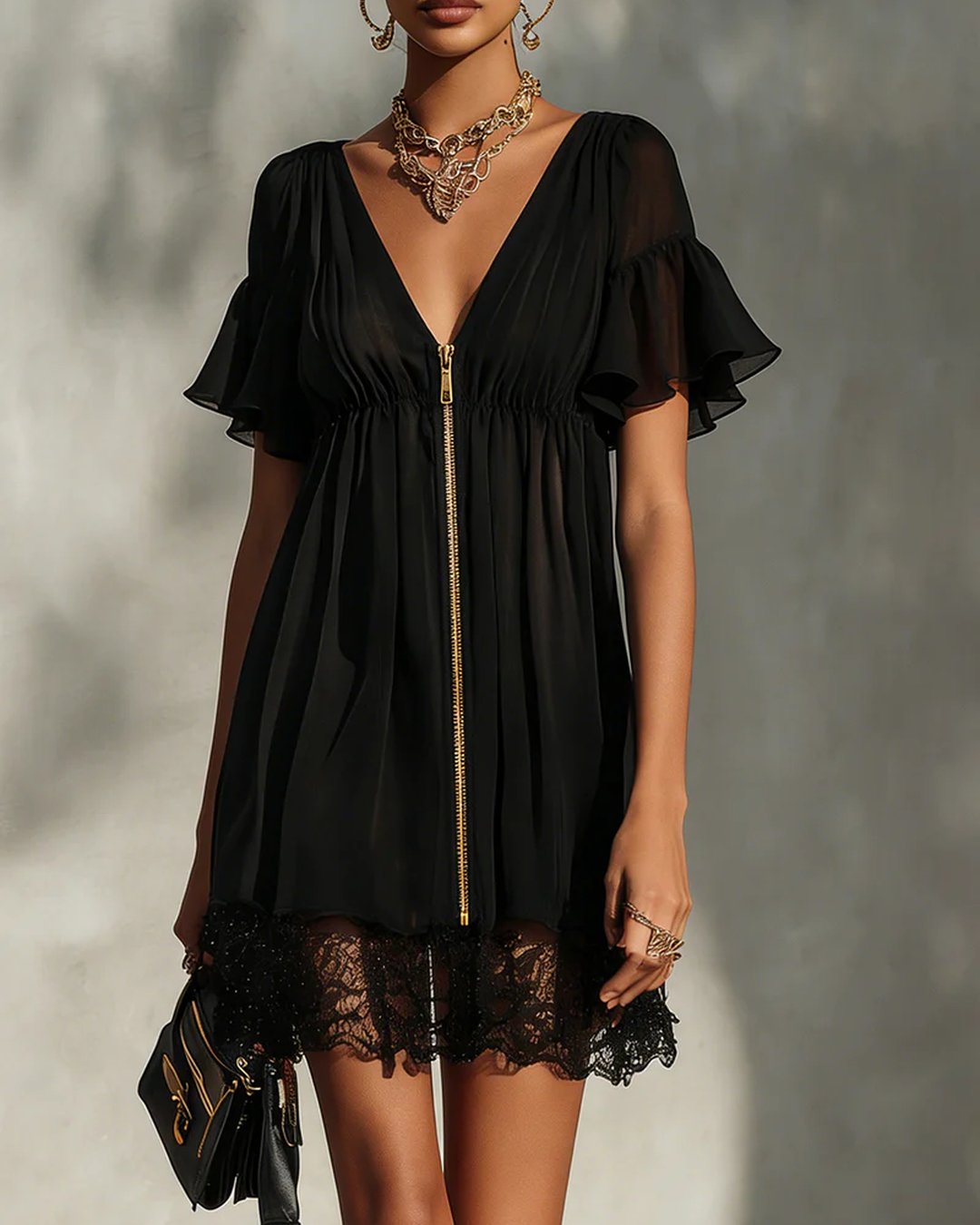 Jayvae | Zip-Front Lace Mini Dress