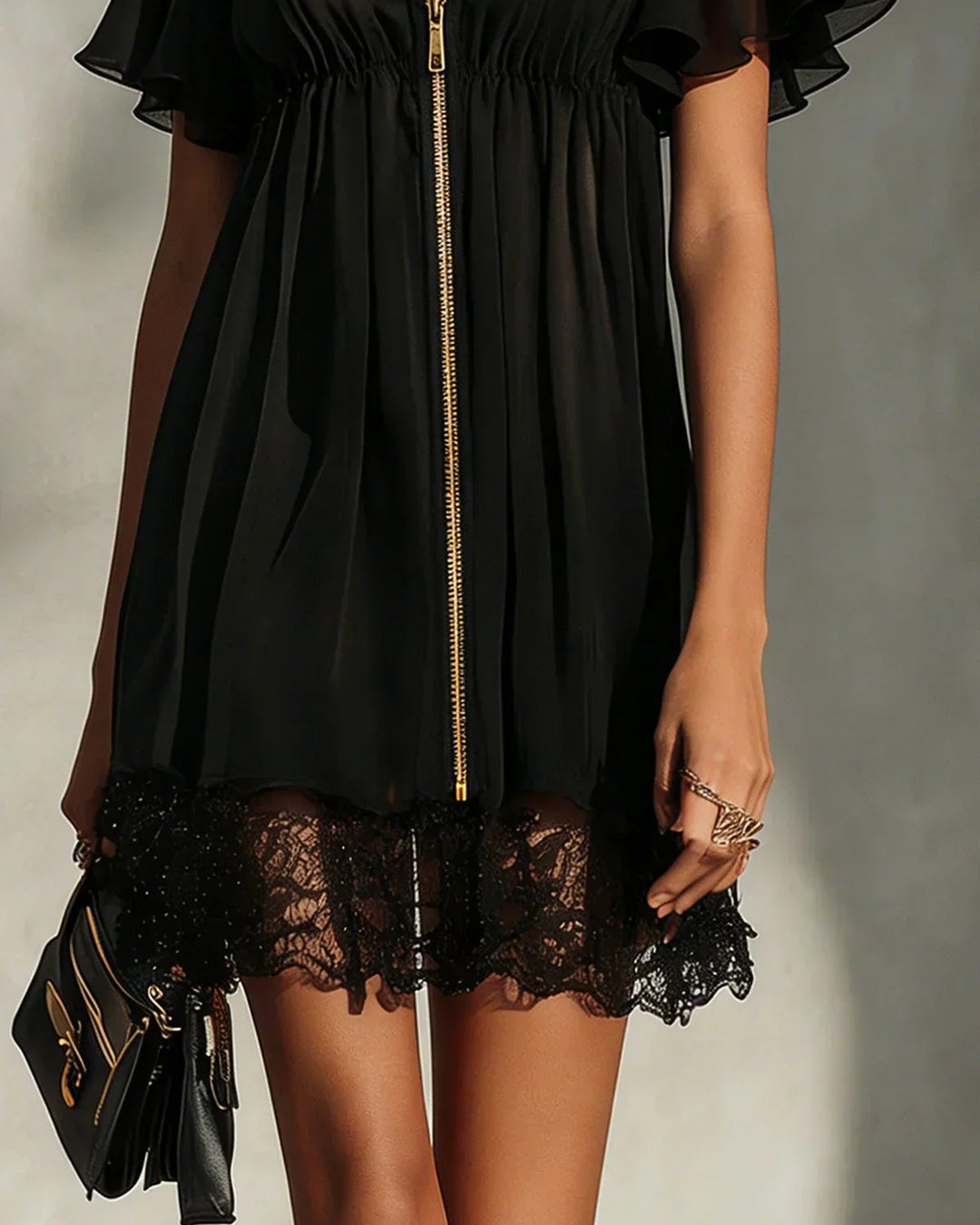 Jayvae | Zip-Front Lace Mini Dress