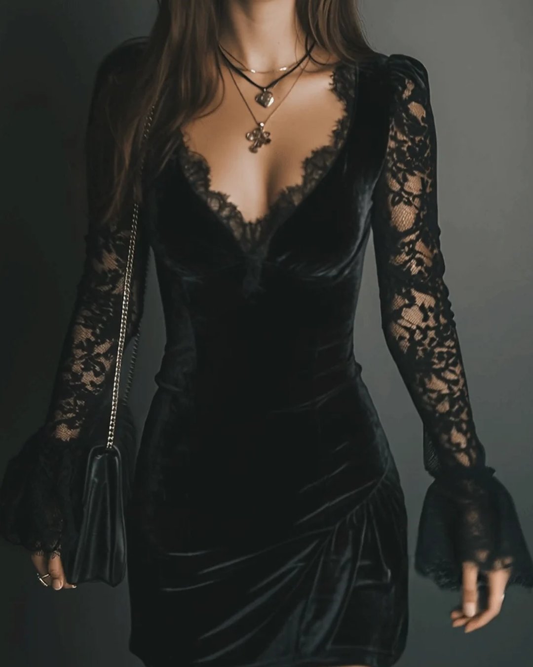 Jaynar | Velvet and Lace Mini Dress