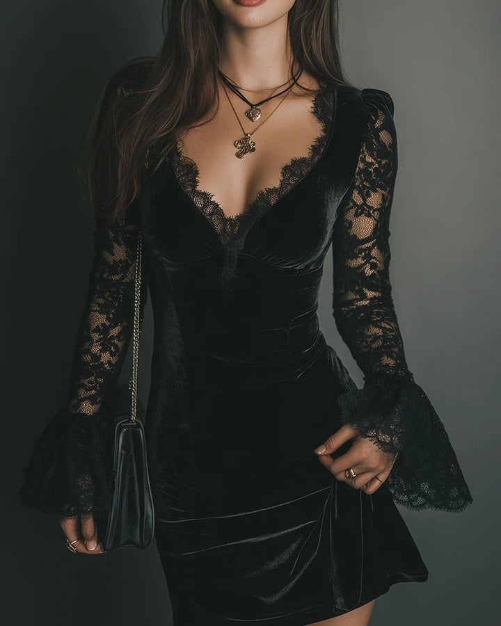Jaynar | Velvet and Lace Mini Dress