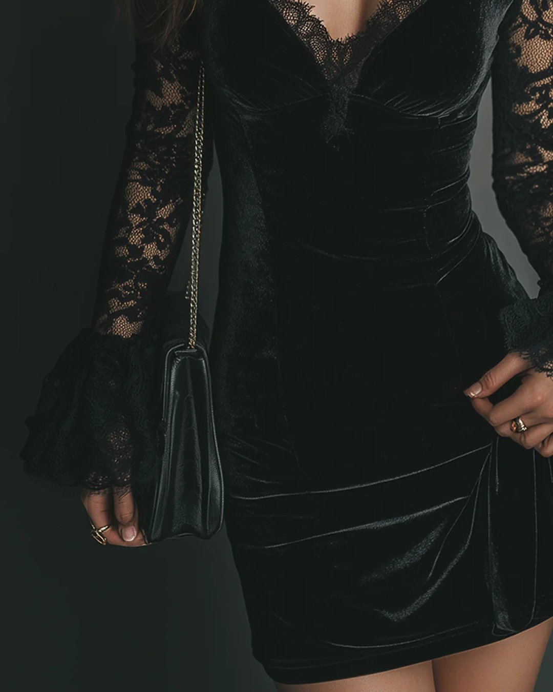Jaynar | Velvet and Lace Mini Dress