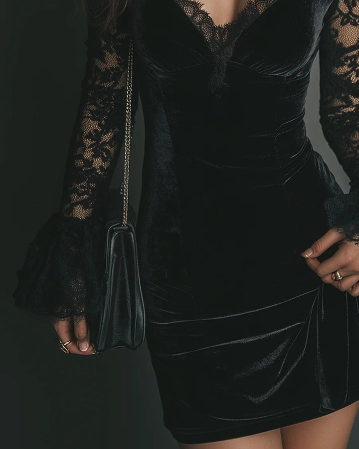 Jaynar | Velvet and Lace Mini Dress