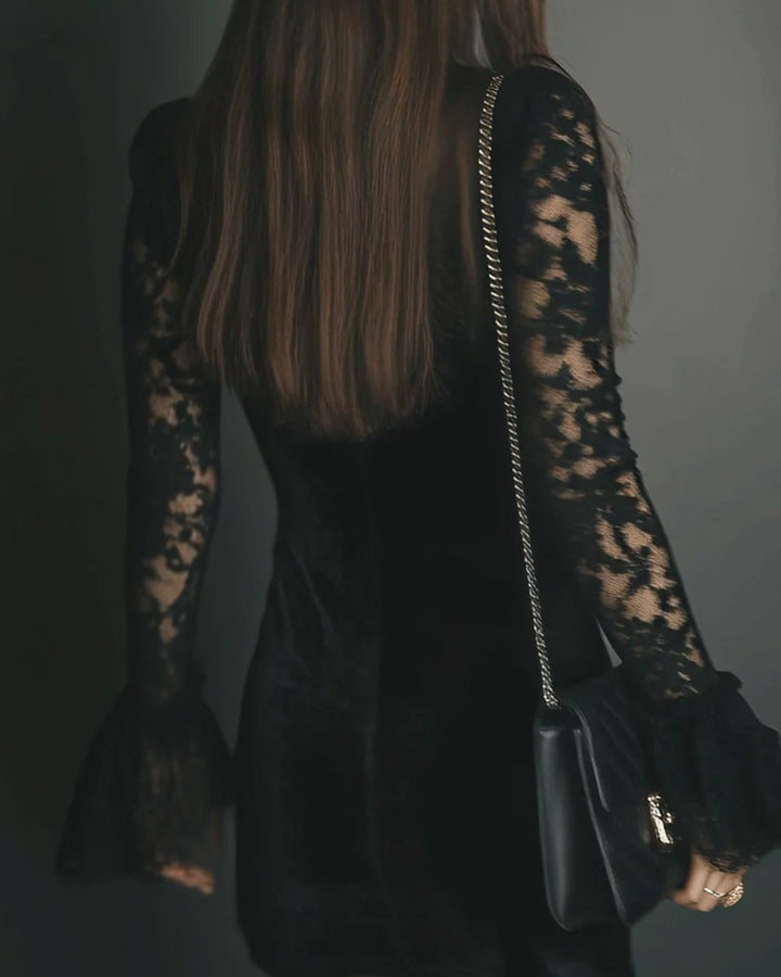 Jaynar | Velvet and Lace Mini Dress