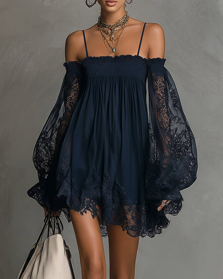 Filippa | Navy Lace Chiffon Mini Dress