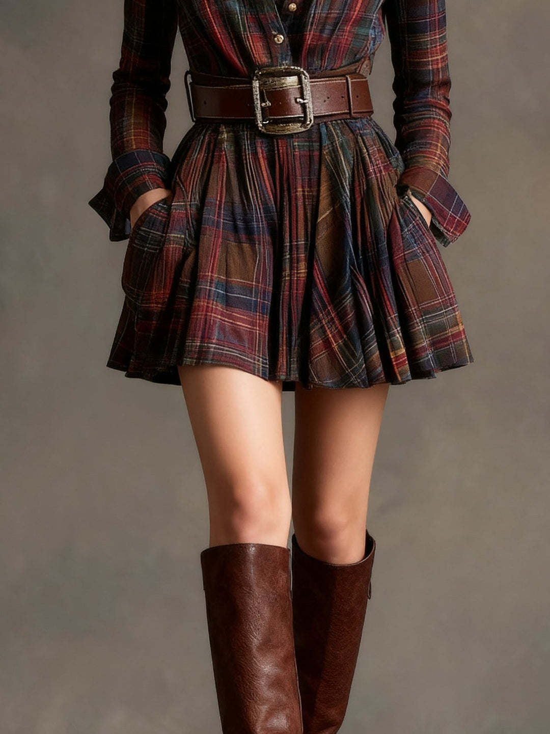 Jayminique | Red and Brown Checked Mini Dress