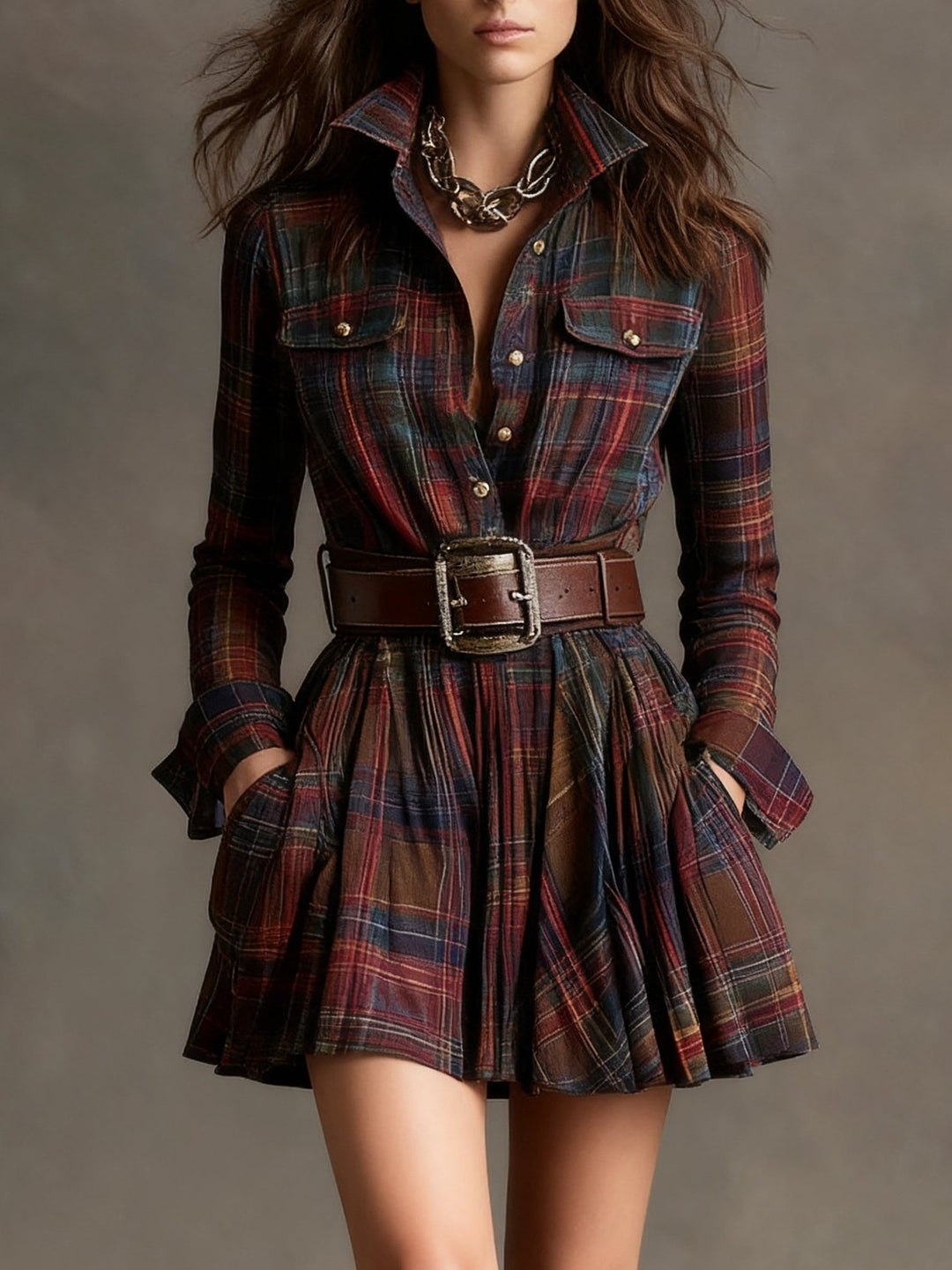Jayminique | Red and Brown Checked Mini Dress