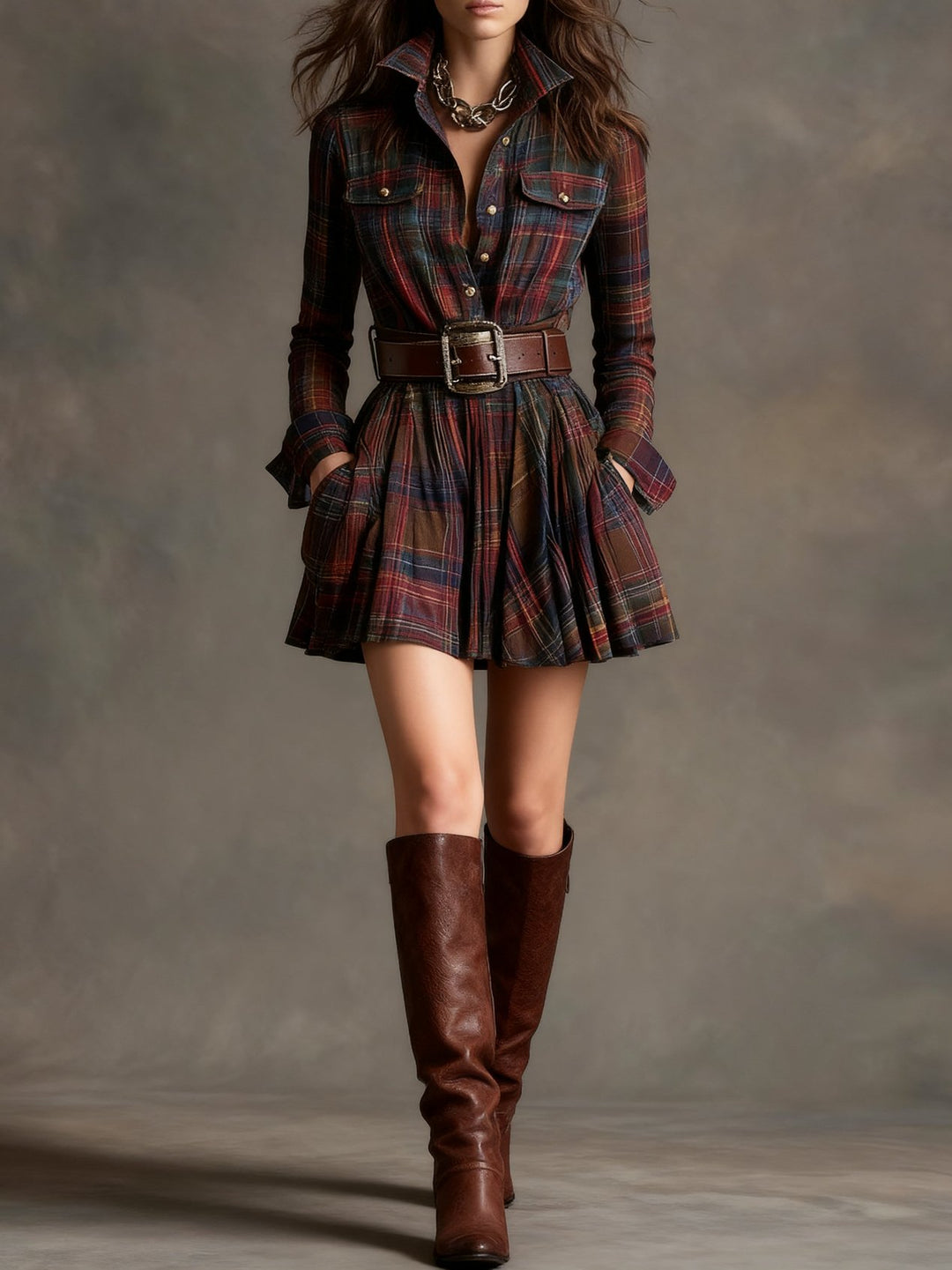 Jayminique | Red and Brown Checked Mini Dress