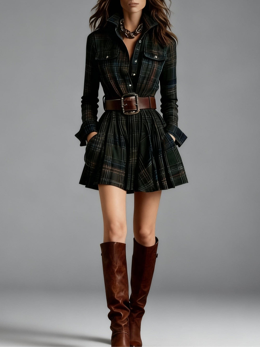Jayminique | Red and Brown Checked Mini Dress