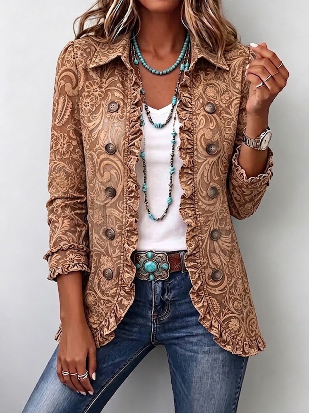 Pierrette | Vintage Bohemian Floral Print Ruffled Jacket