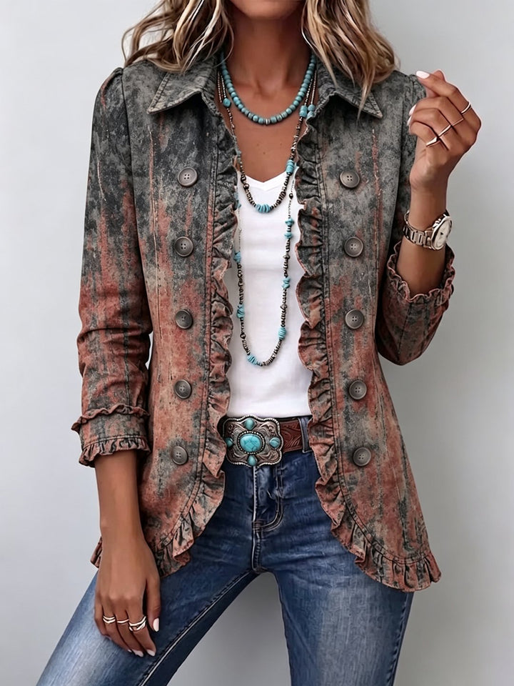 Viveca | Vintage Gradient Textured Print Ruffle Jacket