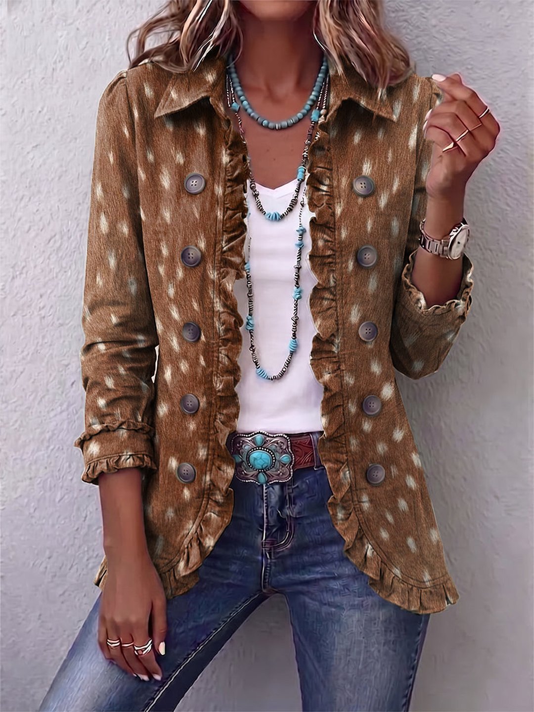 Juniper | Bohemian Animal-Print Ruffled Jacket