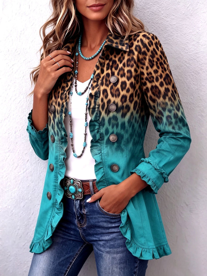 Odalique | Leopard Ombre Ruffle Blazer Jacket