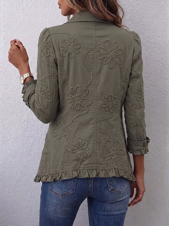 Titania | Boho-Chic Floral Embroidered Utility Ruffled Trim Jacket