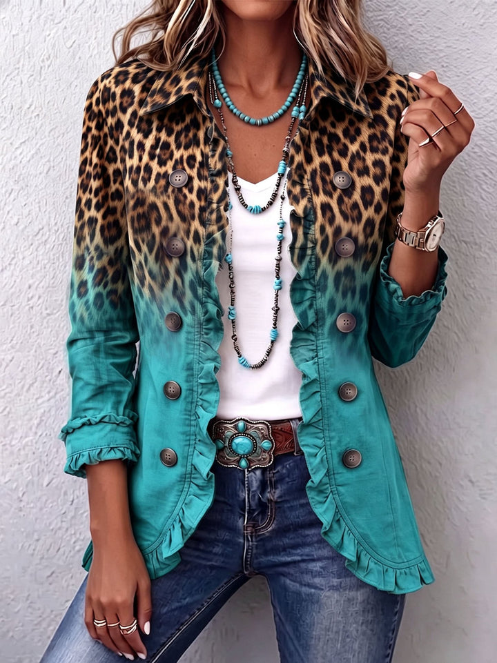 Odalique | Leopard Ombre Ruffle Blazer Jacket