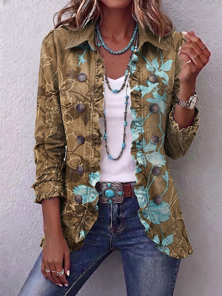 Bonita | Boho Gradient Vintage Floral Ruffle Jacket