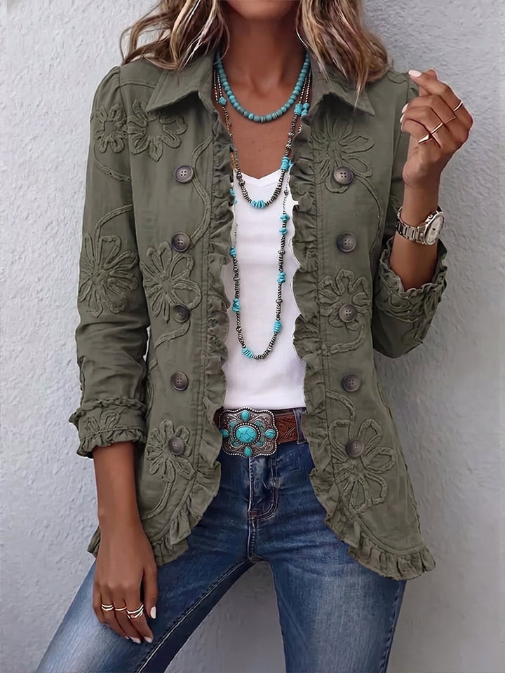 Titania | Boho-Chic Floral Embroidered Utility Ruffled Trim Jacket