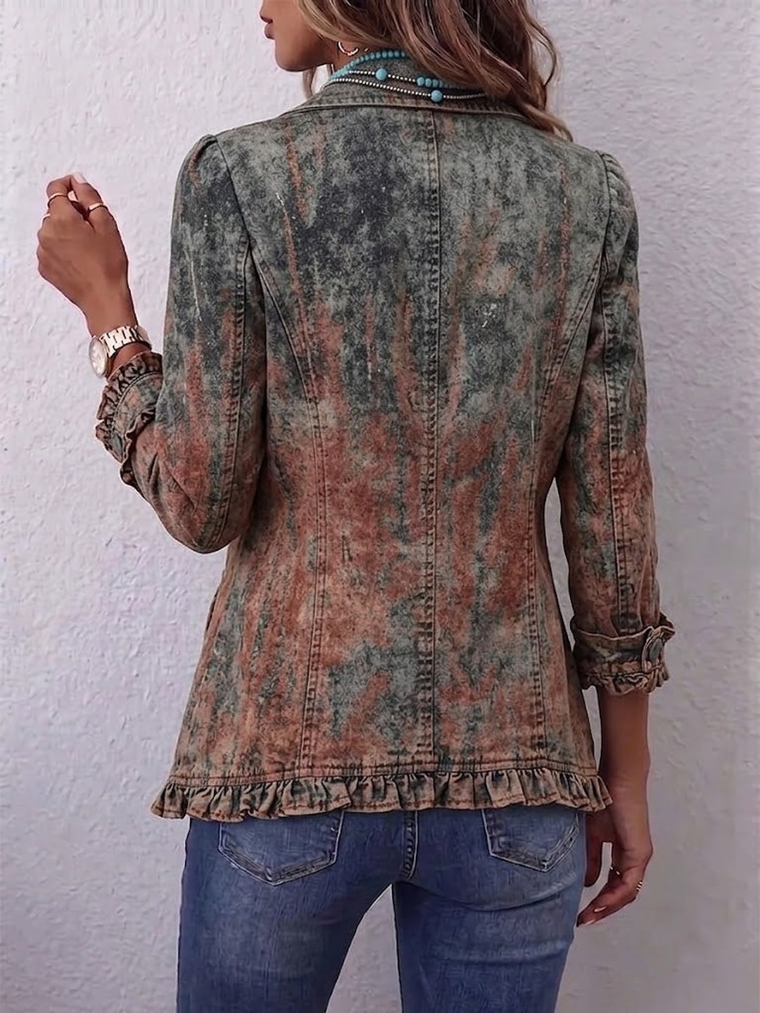 Viveca | Vintage Gradient Textured Print Ruffle Jacket