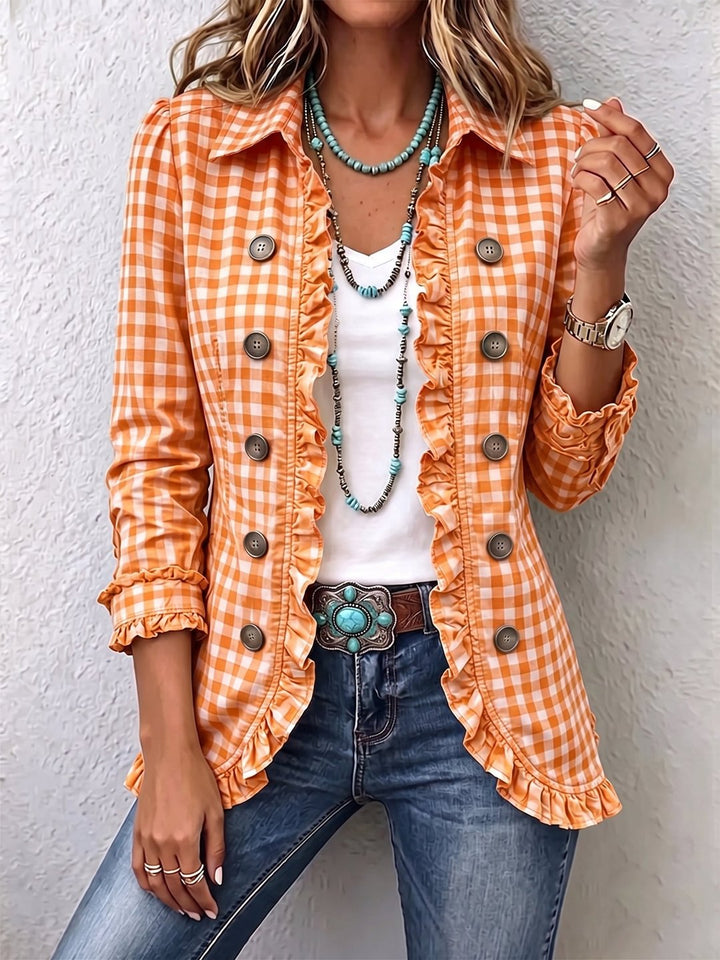 Twyla | Gingham Ruffled Button-Down Jacket
