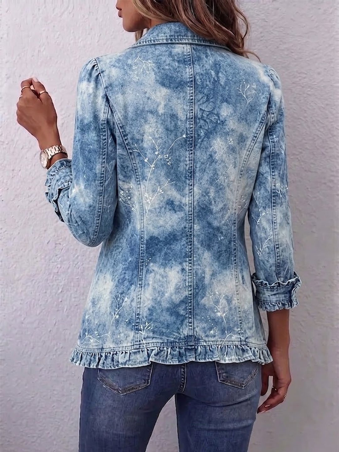 Bryn | Boho-Style Gradient Vintage Botanical Print Ruffle-Detail Jacket