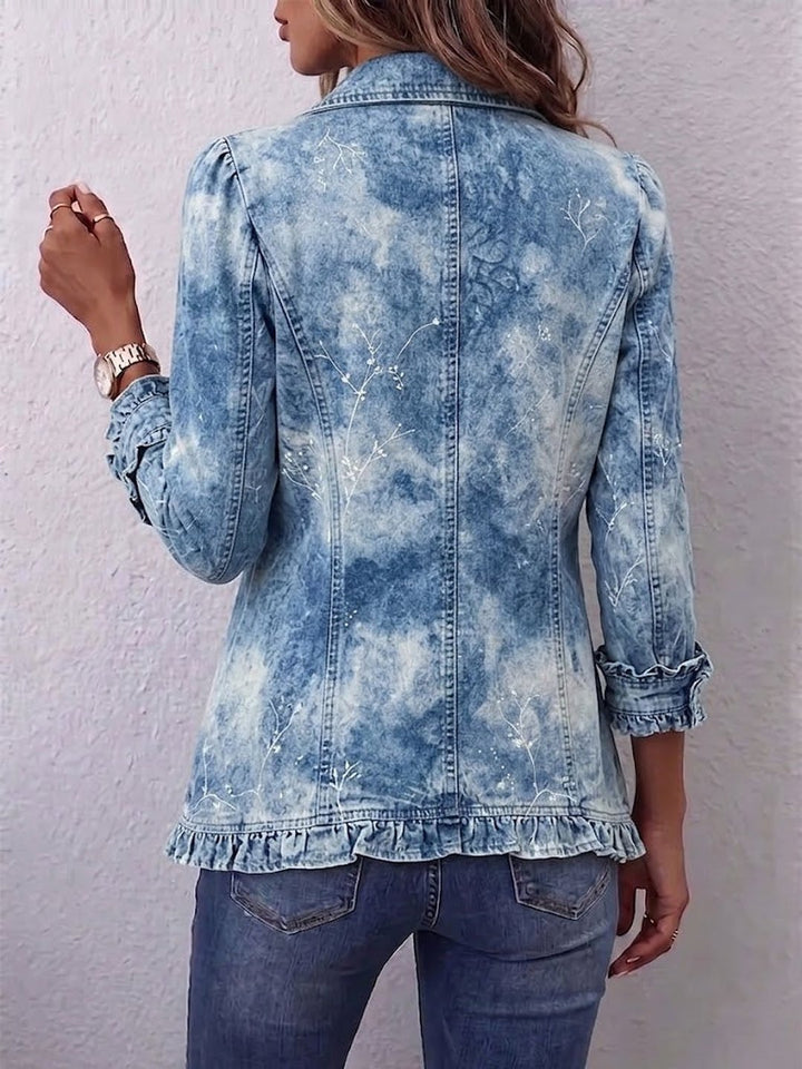 Bryn | Boho-Style Gradient Vintage Botanical Print Ruffle-Detail Jacket