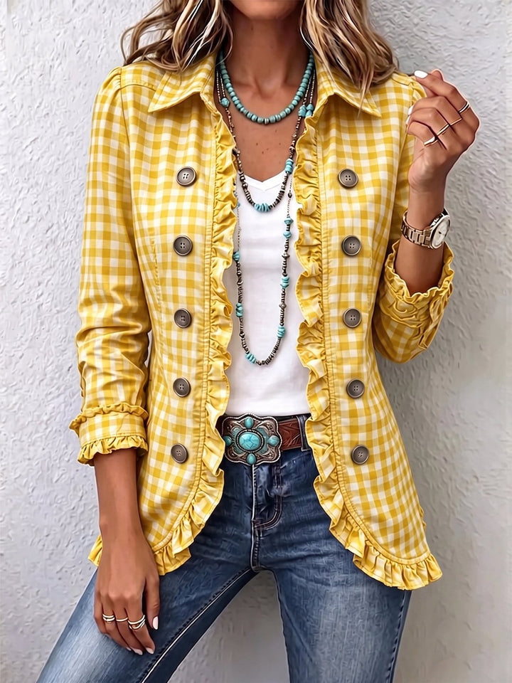 Twyla | Gingham Ruffled Button-Down Jacket