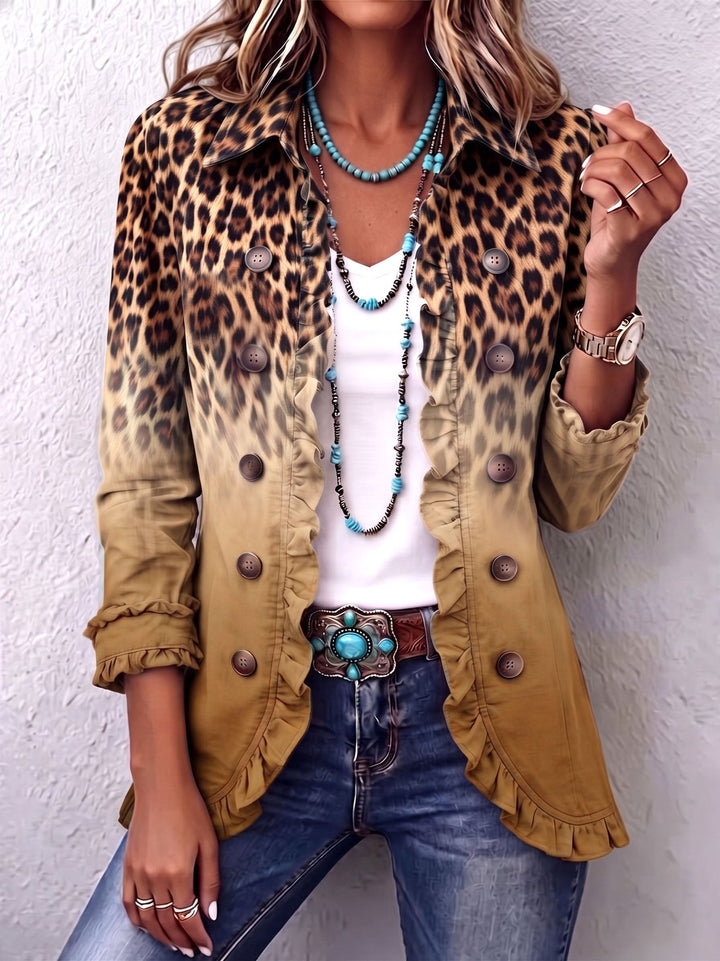 Odalique | Leopard Ombre Ruffle Blazer Jacket