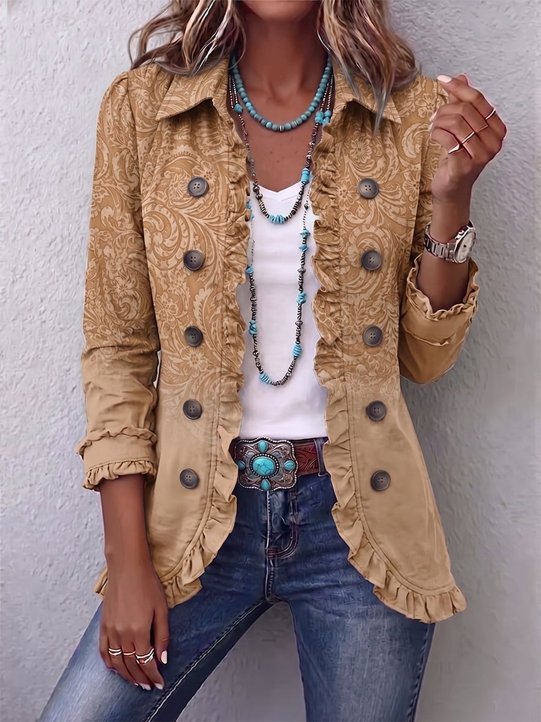 Remy | Western Pattern Print Ruffle Jacket
