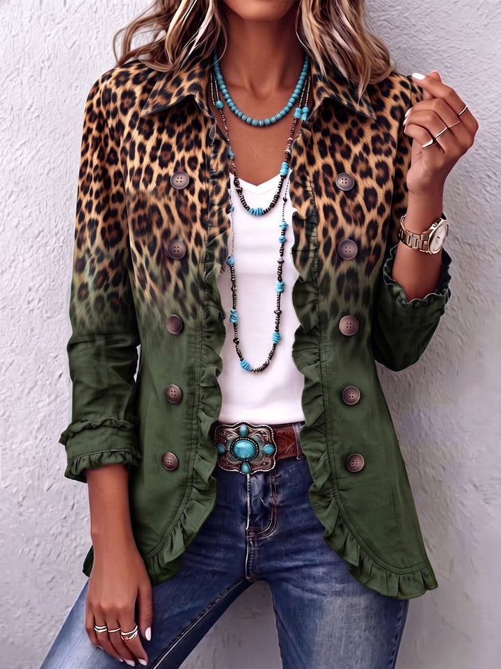 Odalique | Leopard Ombre Ruffle Blazer Jacket
