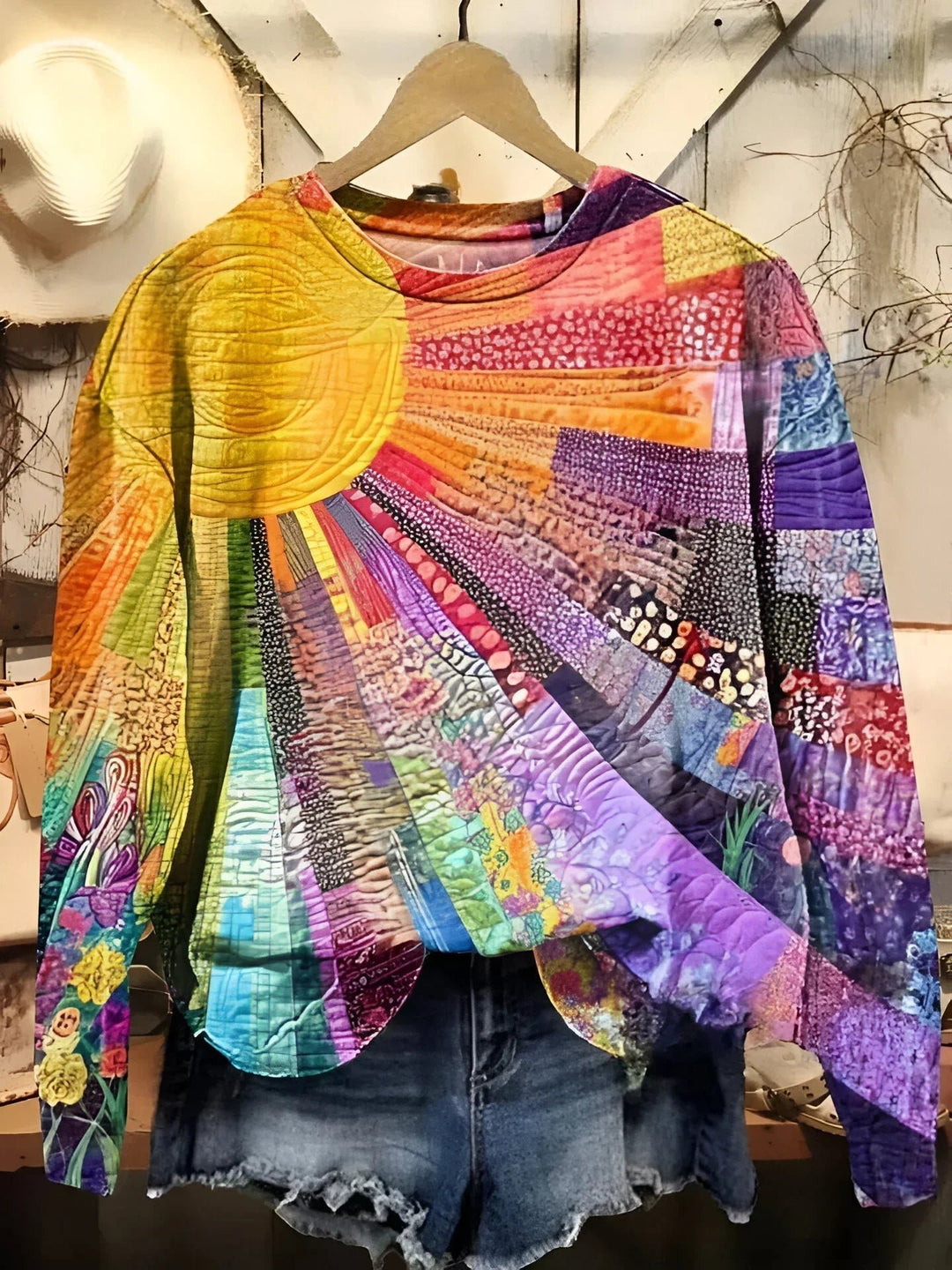 Catharine | Colorful Sun Collage Sweatshirt