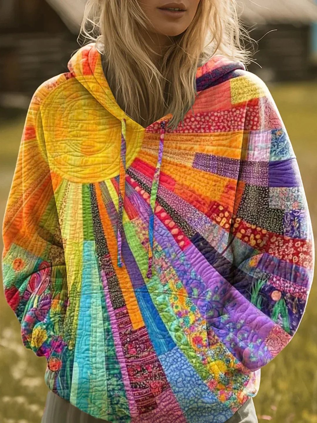 Ona | Vibrant Patchwork Bohemian Hoodie